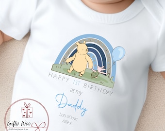 Happy 1st Birthday as my DADDY Winnie The Pooh Baby Vest - First Birthday as Daddy Vest - Daddy Birthday Bodysuit - Daddy Birthday Gift