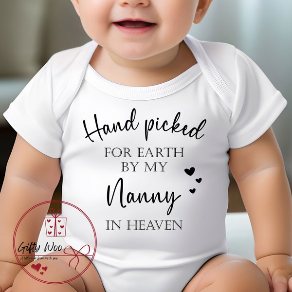 Hand Picked for Earth Baby Vest By My Nanny in Heaven - Grandad Big Sister Brother in Heaven - Pregnancy Announcement Baby Vest