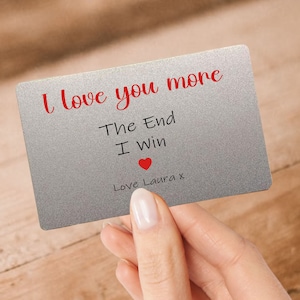 Carte portefeuille en métal personnalisée Je t'aime plus, je gagne, cadeau souvenir romantique pour petit ami et petite amie, cadeau de Saint-Valentin