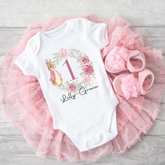 First Birthday Baby Vest Personalised with Name - Rabbit baby vest - Babys 1st Birthday Vest - Birthday Bodysuit - 1st Birthday Outfit