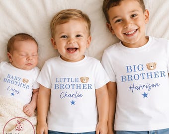 Big Brother Little Brother and Baby Brother T-shirt and Babygrow - Matching Sibling T-shirt and Baby Vest - Big Brother Sibling Annoucement