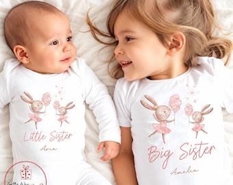 Big Sister Little Sister T-shirt and Babygrow - Matching T-shirt and Baby Vest - Big Sister Announcement Top - Sibling Annoucement