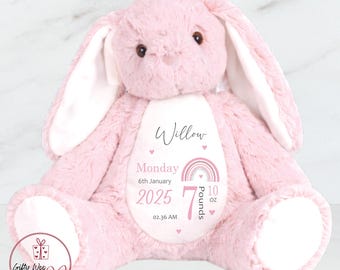 Personalised New Baby Bunny Rabbit Soft Toy Gift - Birth Stats Teddy Bear - Newborn Baby Gift - Baby Keepsake -Soft Toy - Baby Shower Gift