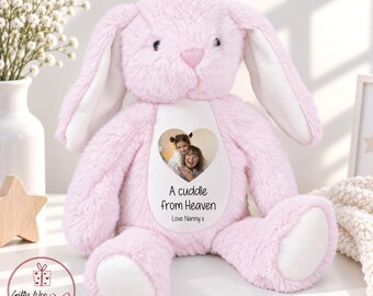 A Cuddle from Heaven Memory Bunny Soft Toy - Memory Teddy Bear - Memory Gift - Remembrance Photo Gift - Bereavement - Loss of Loved One