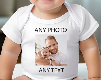 Personalised Photo Baby Vest - Custom Photo and Text Vest - Your Own Text Baby Onesie - Photo Upload Baby Vest - Custom Baby Vest Onesie