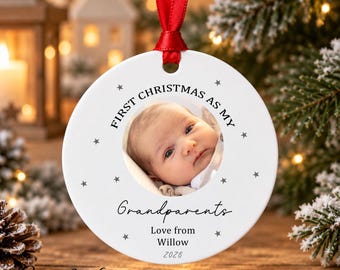 Personalised First Christmas as Grandparents Photo Bauble - Grandparent Gifts - Nanny and Grandad - Grandparent Metal Christmas Decoration