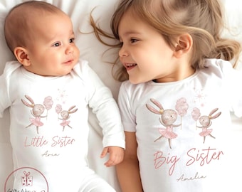 Big Sister Little Sister T-shirt and Babygrow - Matching T-shirt and Baby Vest - Big Sister Announcement Top - Sibling Annoucement