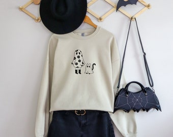 Ghost Cat Spooky Crewneck Sweatshirt || Halloween Ghost Cat Sweatshirt || Vintage || Spooky Season || Trendy || Preppy | Spooky Szn  Cat Mom