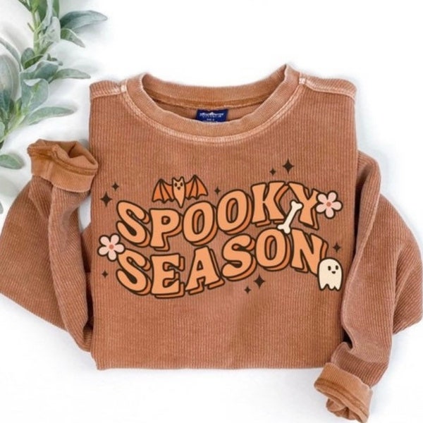 Spooky Season Crewneck || Ghosts, Bats, Flowers || Halloween Sweatshirt || Spooky Szn ||Charles River Camden Crew Corded || Trendy Halloween