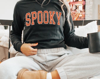 Spooky Varsity Letter Tshirt || Grunge Lettering Halloween Comfort Colors Shirt || Vintage || Spooky Season || Trendy || Preppy | Spooky Szn