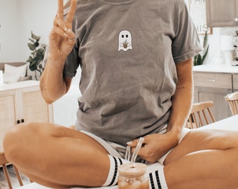 Ghost Coffee Crewneck Sweatshirt || Ghost with Iced Coffee Tshirt || Vintage Ghost Halloween Tshirt || Spooky Season || Trendy Halloween