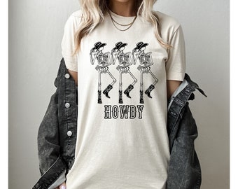 Howdy Cowboy Skeleton Tee || Trendy Tshirt || Comfort Colors || Trendy Skeleton Tee || Cowboy || Dancing Skeletons || Trendy Tshirt