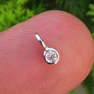 Natural Single Diamond Tiny Charm, Solid 14K White Gold Charm, Minimalist Jewelry, Bracelet Charm, Gift for Her