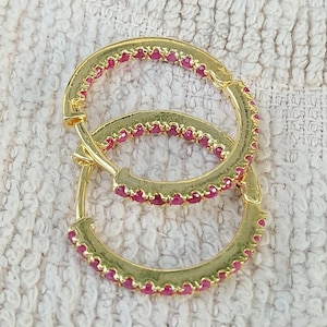0.87 Ct Genuine Ruby Huggie Hoop Earrings Solid 14k Yellow Gold Party Wear Jewelry Gift For Mother