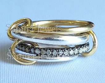 925 Sterling Silver Interlocking Band Rings, Pave Diamond Band Ring, 4 Set Diamond Band Ring, Solid Silver Stacking Diamond Ring Jewelry