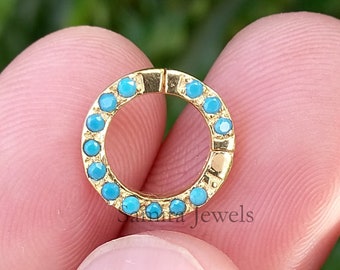 Natural Turquoise Push Lock, Turquoise Round Enhancer Lock, 925 Silver Gold Plated Charms Holder, Handmade Enhancer Lock Jewelry Findings