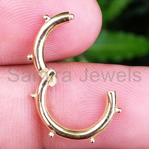 Or jaune 14 carats, cercle pointillé de 15 mm, résultat de cadenas à poussoir, bijoux en or massif, rehausseur de collier de bijoux faits main