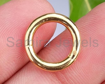 15mm Circle Necklace Enhancer Charm, 14k Solid Yellow Gold Push Lock Finding, Gold Clasp Finding