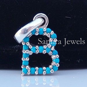 Dije de letra B de plata y turquesa natural / Colgante inicial de turquesa / Alfabetos chapados en oro y plata / Joyería de plata hecha a mano