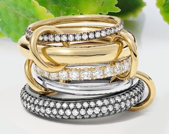 5 Set Diamond Band Ring, Interlocking Multi Bands Diamond Ring, Solid Silver Stacking Big Round Diamonds Ring Party Wear Handmade Jewelry