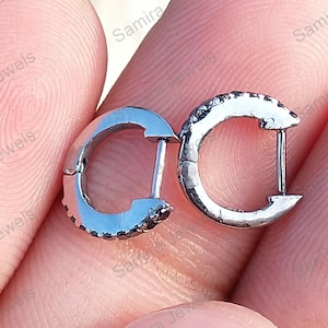0.12 Ct Black Diamond Huggie Earrings Solid 14k White Gold Handmade Fine Jewelry, Birthday Gift, Anniversary Gift Jewelry