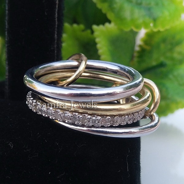 Echte Pave Diamant Ring Verriegelung Bands, 4 gesetzt Diamant Bandring, Massiv Silber Stapeln Diamant Ring Schmuck Geschenk für Sie