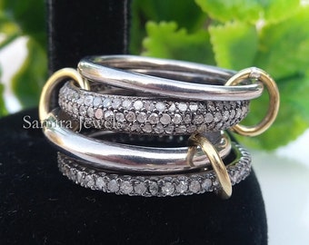 Genuine Three Row Pave Diamond Ring Interlocking Bands, 4 Set Diamond Band Ring, Solid Silver Stacking Diamond Ring Jewelry Gift for Her