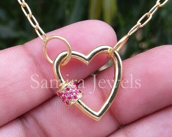 Sterling Silver Ruby Carabiner Heart Lock Finding Yellow Gold Plated Jewelry Accessories