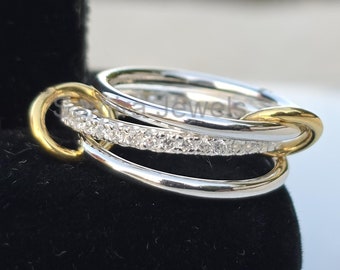 Genuine Pave Diamond Ring Interlocking Bands, 3 Set Diamond Band Ring, Solid Silver Stacking Diamond Ring Jewelry Gift for Her