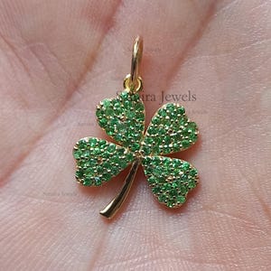 Handmade 14k Yellow Gold Tsavorite Clover Pendant, Lucky Charm