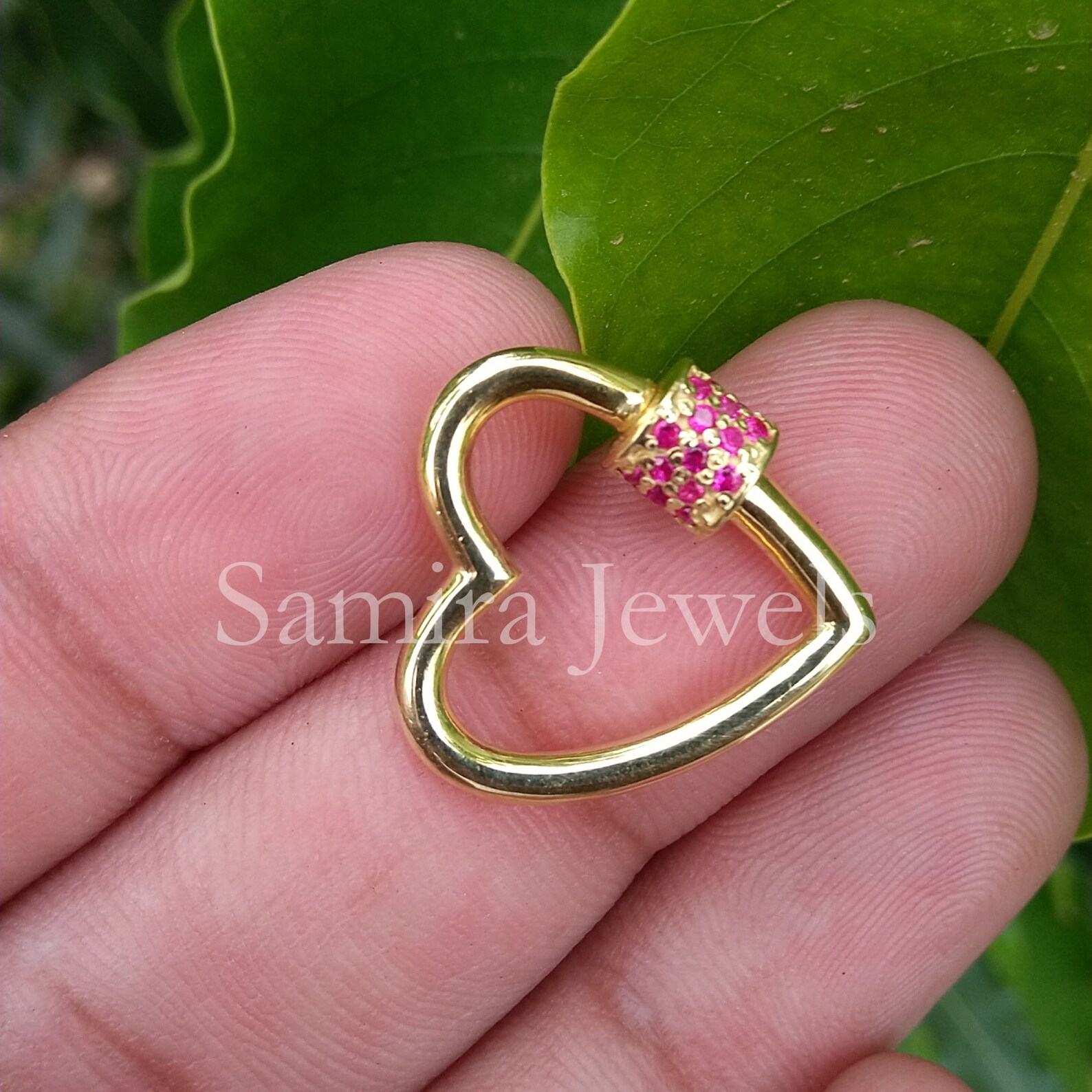 Ruby Yast Lock Sterling Silver Ruby Carabiner Heart Lock Finding Yellow Gold Plated ...