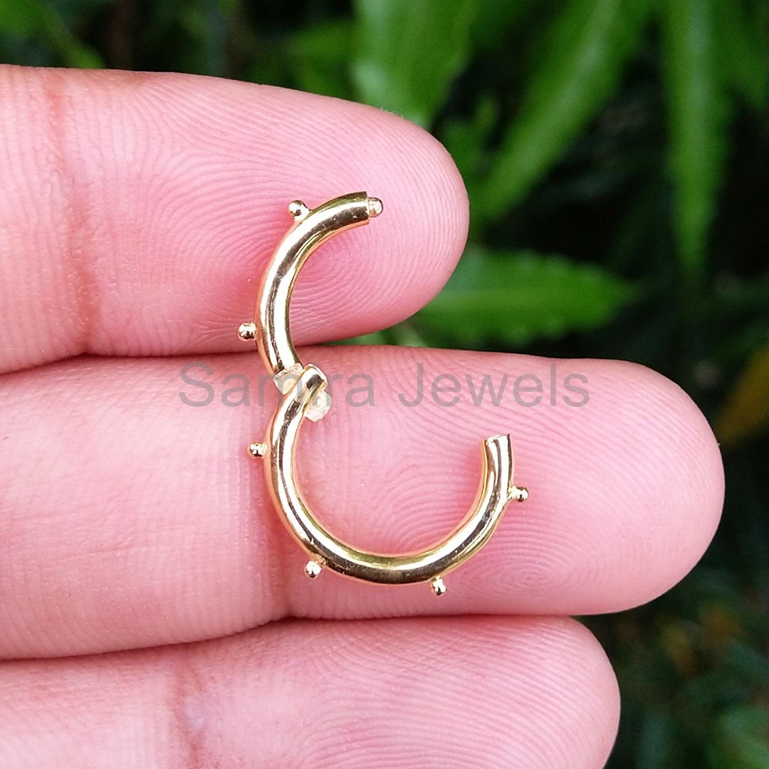 14K Yellow Gold Doted Circle 15mm Push Lock Finding, Solid Gold Jewelry ...