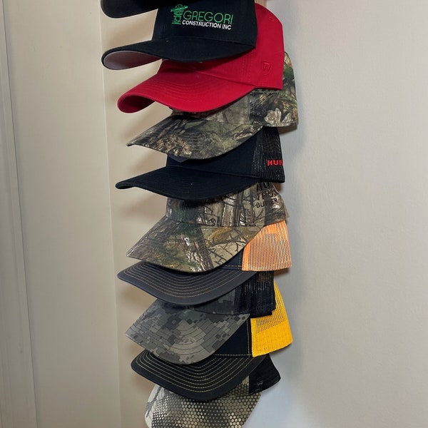 Hat organizer for 10 Baseball hats, hat rack, hat storage, solid CHERRY hat holder, hat rack for wall, hat display, vertical hat rack