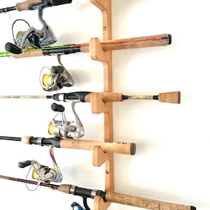 Wood Fishing Rod Holder solid CHERRY, fisherman gift, father's day gift, fishing pole holder, fishing gift fishing storage fishing rod rack image 2