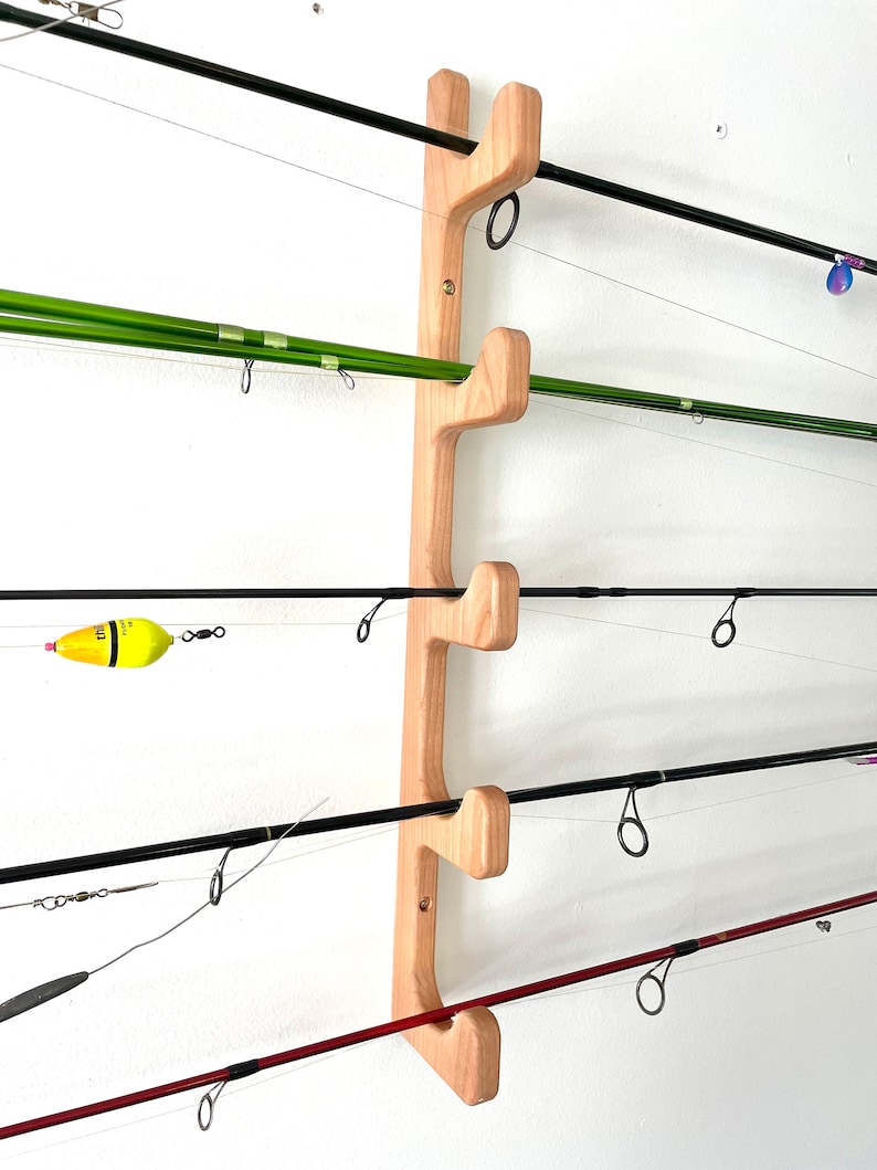 Wood Fishing Rod Holder Solid CHERRY Fisherman Gift Etsy