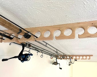 Wall / ceiling Fishing Pole Fishing Rod Holder - safely and neatly store your fishing gear