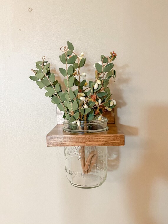 Wood Wall Mount Mason Jar Vase Holder Single Etsy