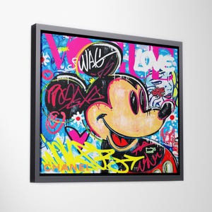 Mickey Neon Pop Art Canvas Print, Banksy Art, Mickey Mouse Graffiti, Street Graffiti Wall Art, Mickey Mouse Wall Decor