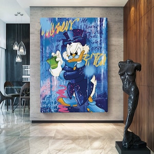 Scrooge McDuck Banksy Pop Artt Print, Luxury Painting Fashion Prints Cartoon Birthday Gift, Christmas Gift Pictures Home Decor Wall Art