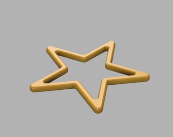 May include: A five-pointed star-shaped frame with a smooth, matte mustard-yellow finish. The object features a hollow center and rounded edges, creating a simple, open geometric outline that is uniform in thickness throughout the entire shape.
