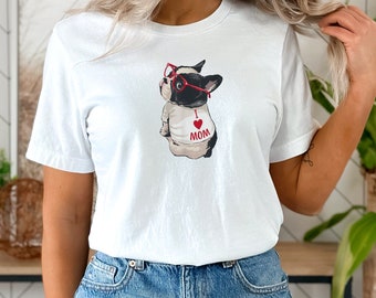 I Love Mom mit französischer Bulldogge | Frenchie Baumwoll TShirt