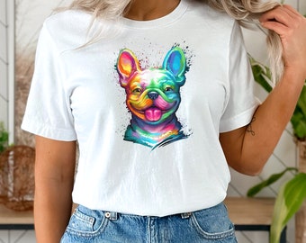 Französische Bulldogge bunte Kunst | Frenchie Baumwoll TShirt