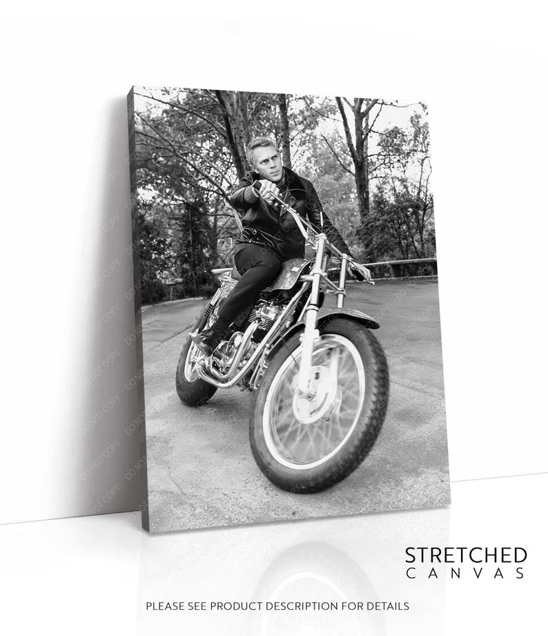 Steve Mcqueen Canvas Print on Motorcycle Print 1976 King of Cool