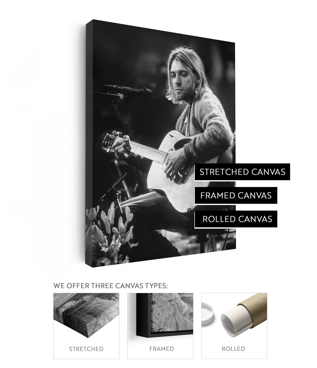 Kurt Cobain Canvas Print MTV Unplugged 1993 Stretched Canvas Framed ...