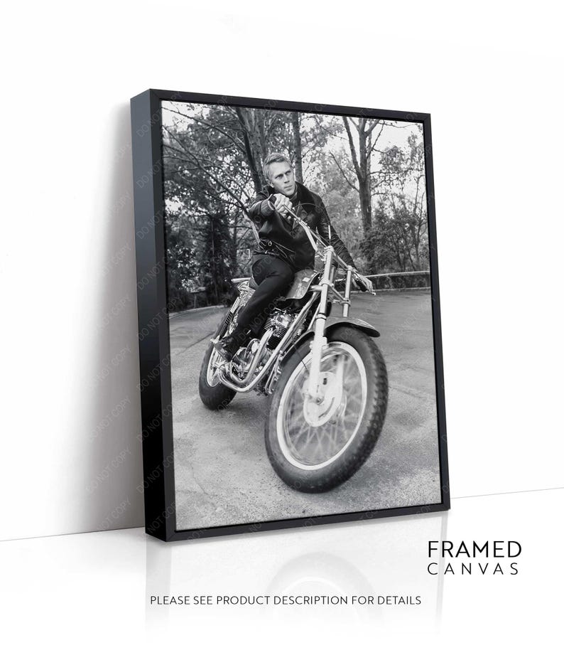Steve Mcqueen Canvas Print on Motorcycle Print 1976 King of Cool