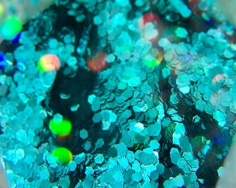 Brillantina turquesa hexagonal azul vibrante y gruesa: realza tus creaciones con un toque de color (5 g)