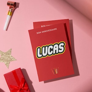 Carte anniversaire personnalisables avec prénom - Carte bon anniversaire - Thème des blocs de construction - Carte anniversaire briques