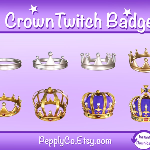 Twitch Sub Badges Crown Gói của 8 | Sub Crown Sub 3d | С biên
