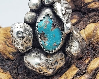 Sterling Silver Nugget Ring with Morenci Turquoise