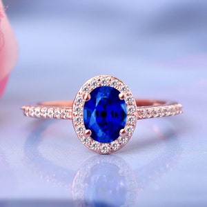 14K Rose gold Sapphire Ring Engagement Ring For Women Blue Sapphire Ring Princess Diana Inspired Ring Blue Gemstone Ring Anniversary Ring image 1